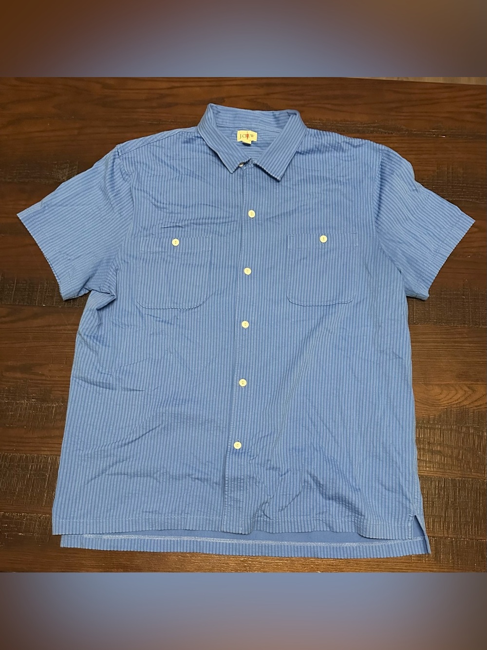 J Crew Blue Casual Button Down Short Sleeve Shirt Vtg Vintage size Large XL